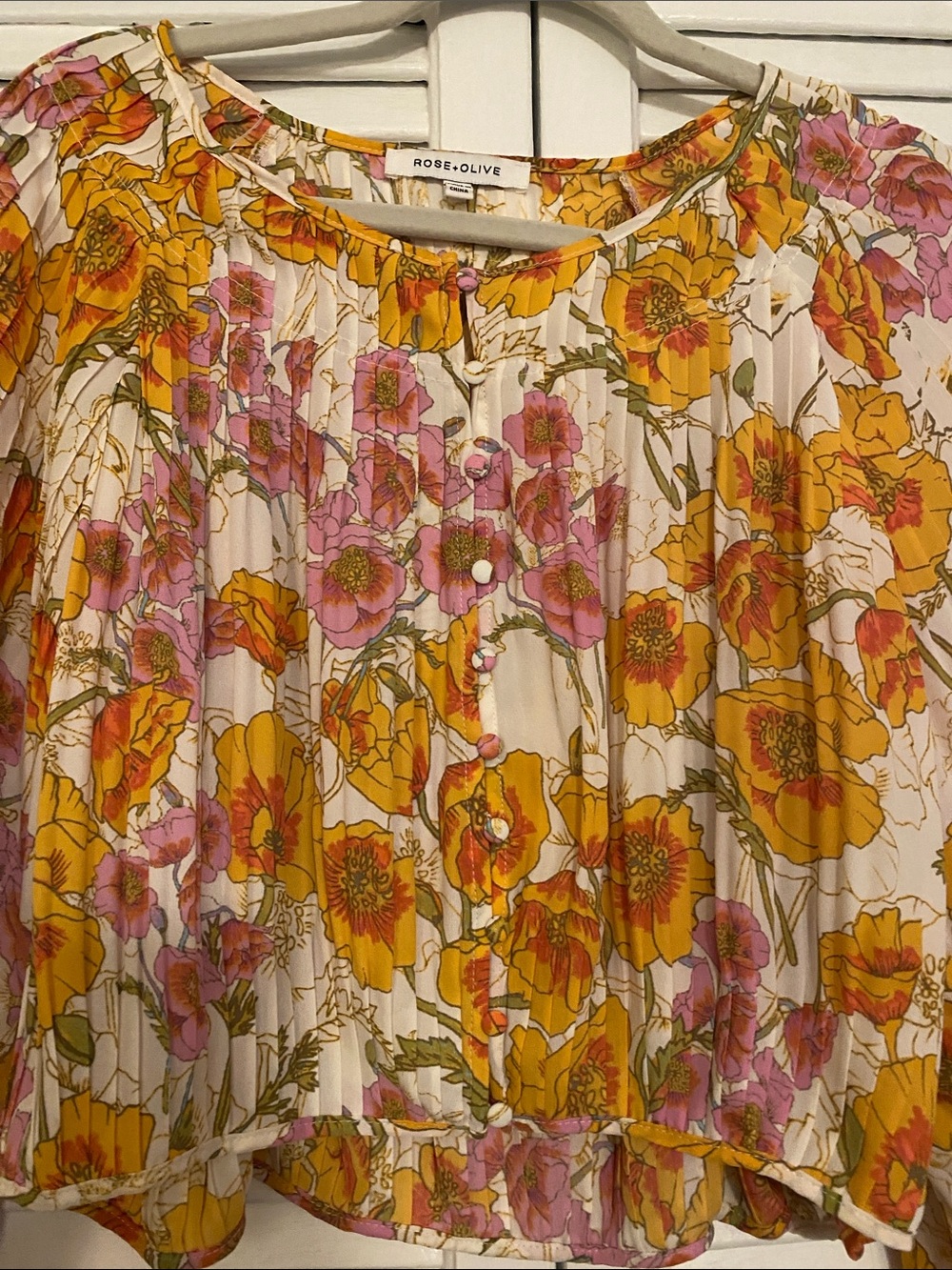 Rose & Olive Yellow and Pink Floral Button-Front Blouse - Picture 2 of 3